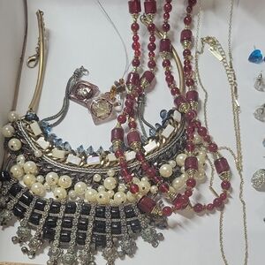 Elegant Pearl and Red Beaded Necklace Lot